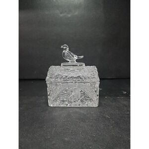Hofbauer Byrdes Leaded Cut Crystal Glass Box, Bird Design Covered Trinket Dish